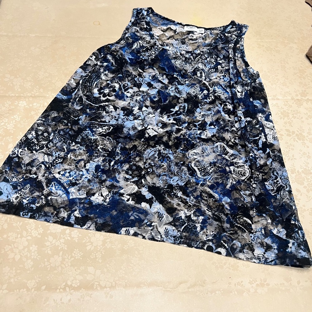 Cato Woman Blue Black Floral Lace Mesh Sleeveless Tank Top Plus Size 18/20W